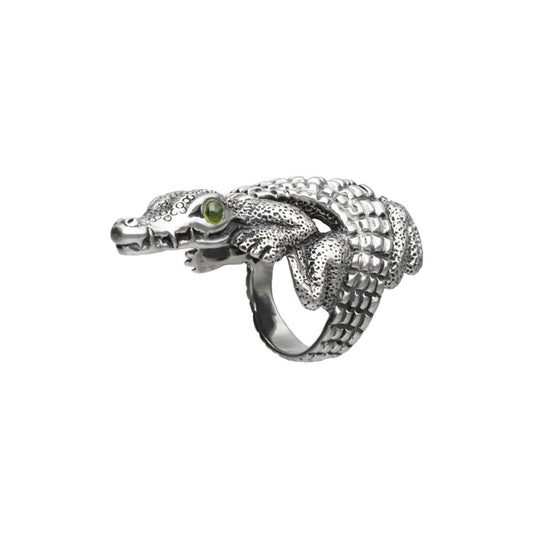 Anillo Cocodrilo en plata con piedra natural