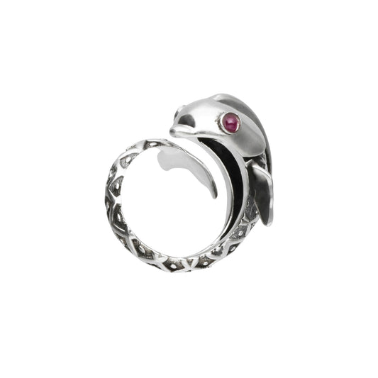 Anillo diseño de Pez en plata .925 con piedra natural