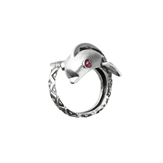 Anillo diseño de Pez en plata .925 con piedra natural