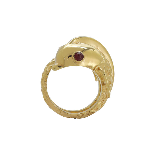 Anillo diseño de Pez en baño de oro con piedra natural