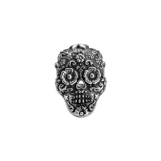 Anillo catrina con flores con terminado vintage en plata de ley