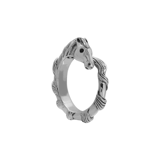 Anillo diseño de Caballo plata de ley con piedra natural