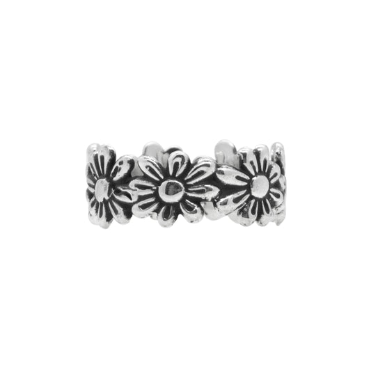Anillo de flores con terminado vintage en plata de ley