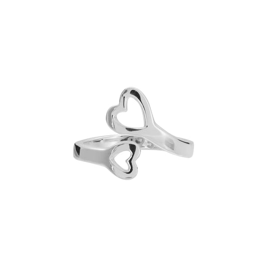 Anillo doble corazón ajustable en plata fina de ley