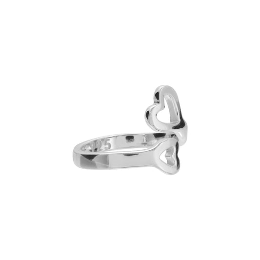 Anillo doble corazón ajustable en plata fina de ley