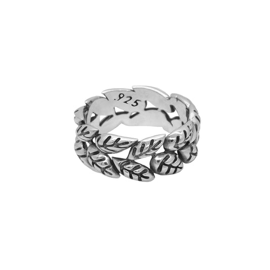 Anillo hojas con terminado vintage en plata de ley