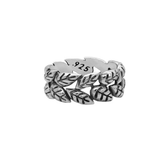 Anillo hojas con terminado vintage en plata de ley