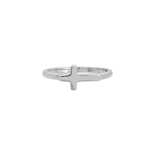 Anillo cruz liso en plata de ley