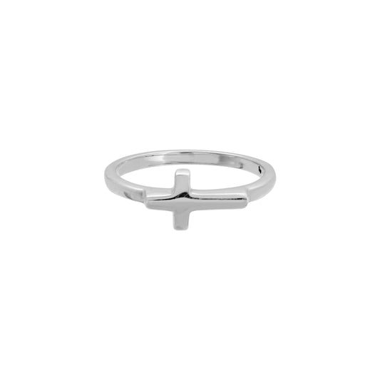 Anillo cruz liso en plata de ley