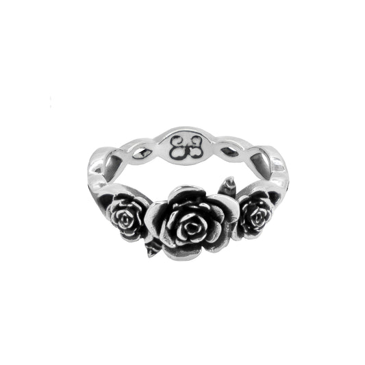 Anillo de rosas con terminado vintage en plata de ley