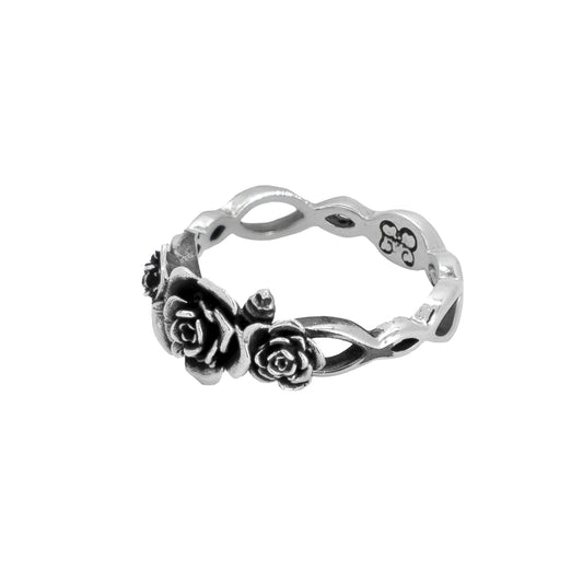 Anillo de rosas con terminado vintage en plata de ley