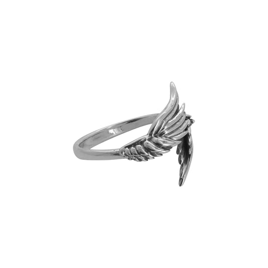 Anillo doble alas de ángel con terminado vintage en plata de ley