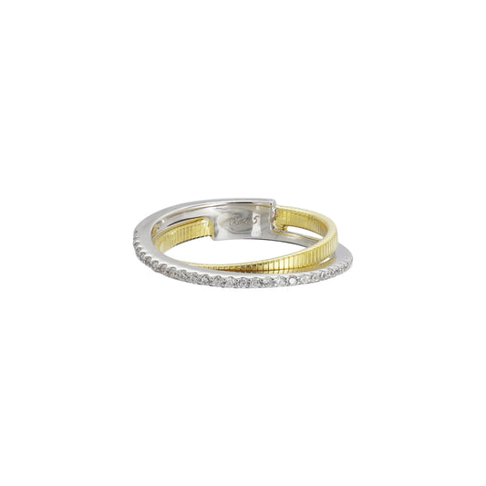 Anillo doble línea en plata con baño de oro amarillo 14K con zirconia