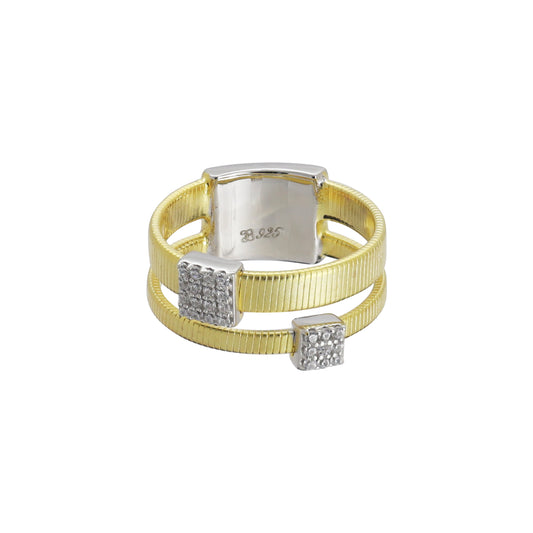 Anillo dos líneas en plata con baño de oro amarillo 14K con zirconia