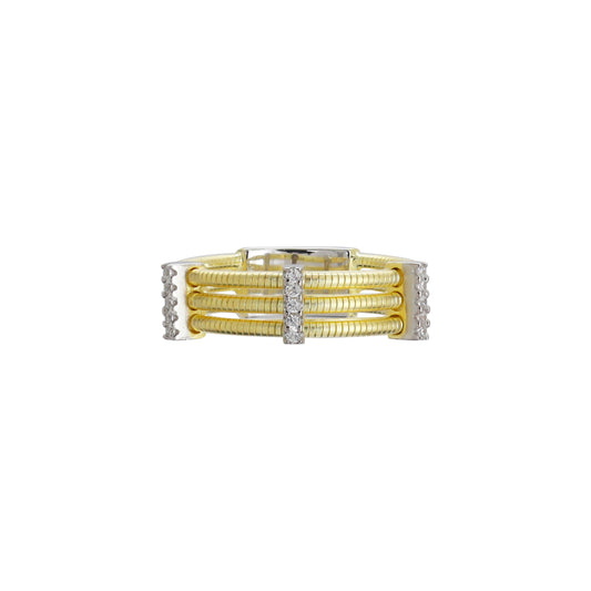 Anillo tres líneas en plata con baño de oro amarillo 14K con zirconia