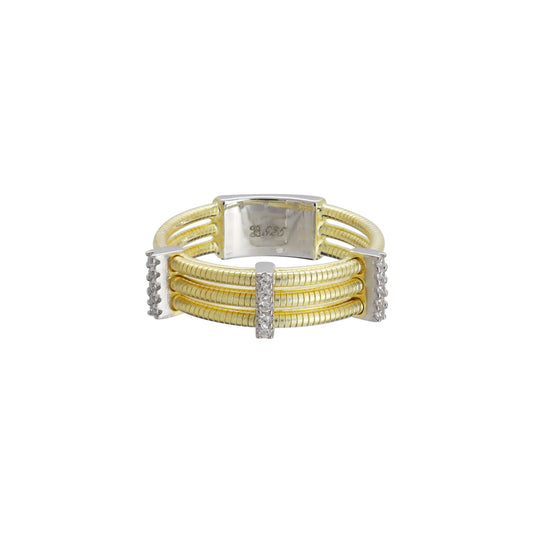 Anillo tres líneas en plata con baño de oro amarillo 14K con zirconia