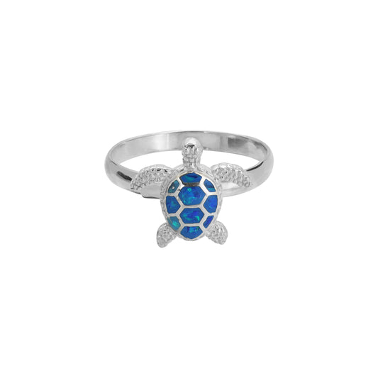 Anillo tortuga de mar en plata de ley con ópalo azul