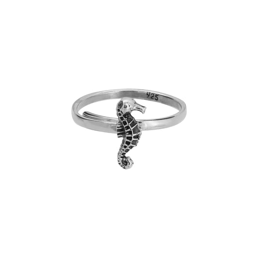 Anillo caballito de mar en plata de ley con terminado vintage