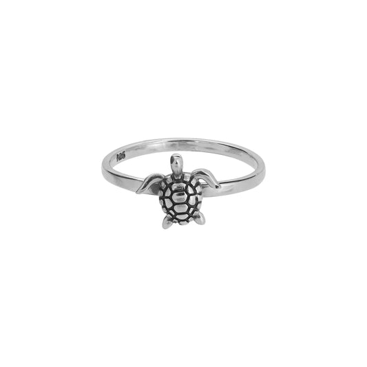 Anillo tortuga de mar mini en plata de ley con terminado vintage