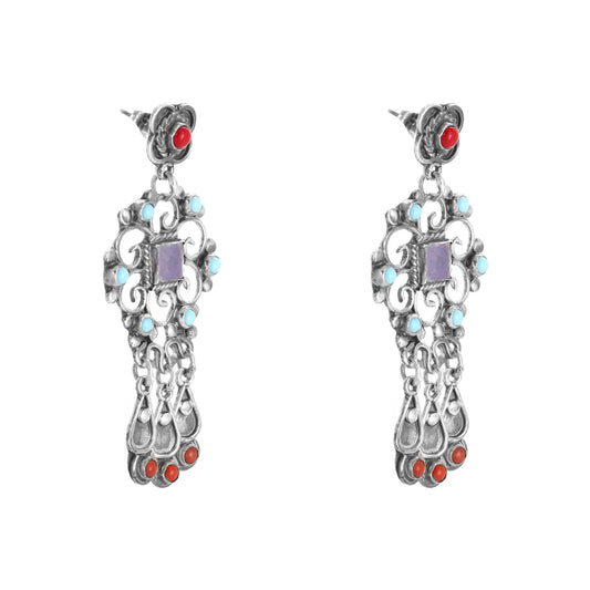 Aretes de flor en plata de ley con piedras naturales