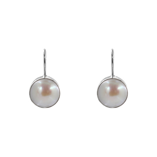Aretes colgantes en plata de ley con perla