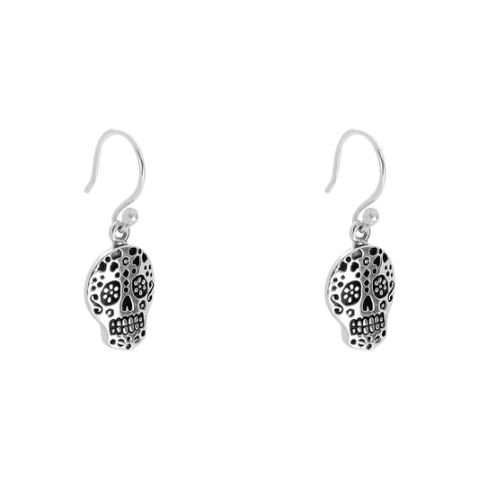 Aretes de calavera con terminado vintage en plata de ley
