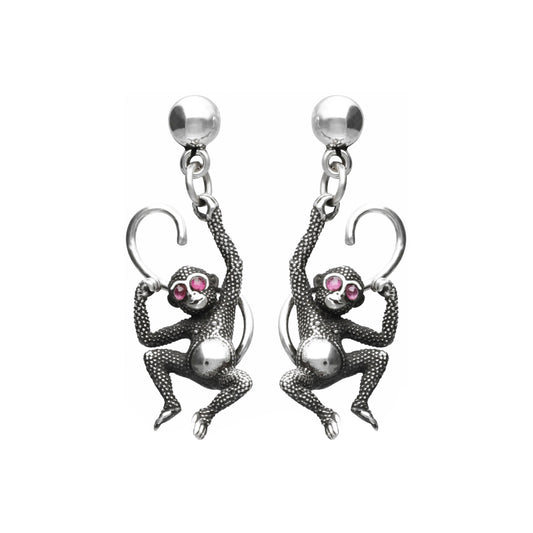 Aretes diseño de chango en plata de ley con piedra natural