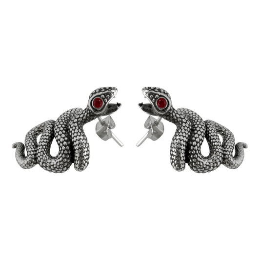 Aretes diseño de serpiente oxidada Plata .925 con piedra natural