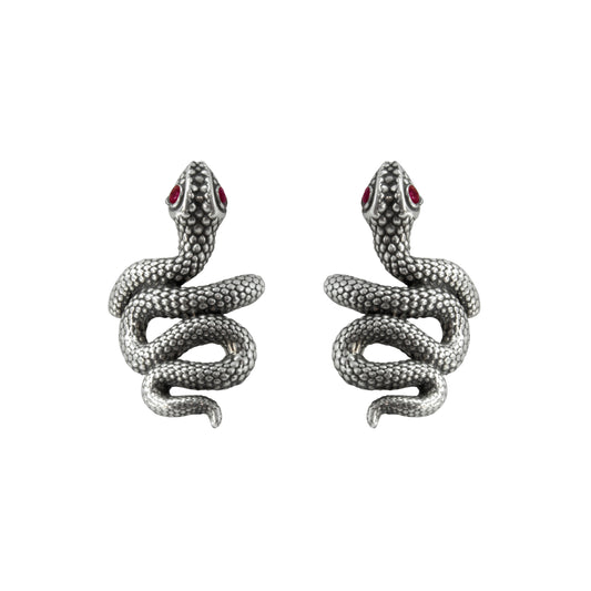 Aretes diseño de serpiente oxidada Plata .925 con piedra natural