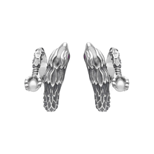 Aretes diseño de Águila plata de ley con perla y ojos de Rubí