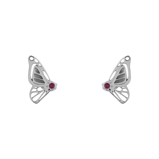 Aretes mariposa en plata .925 con rubí