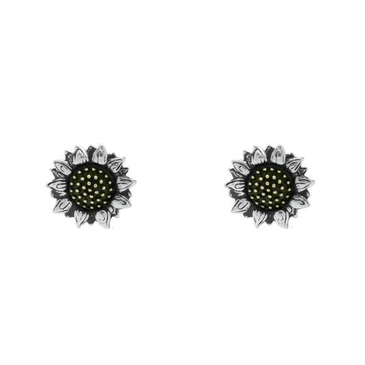 Aretes girasol con terminado vintage en plata de ley