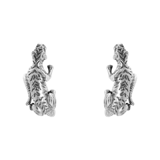 Aretes diseño de tigre con terminado vintage en plata de ley