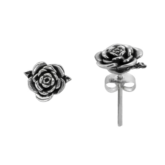 Aretes de rosas con terminado vintage en plata de ley