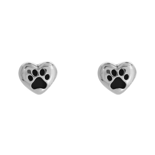Aretes corazon bombeado con huella en plata