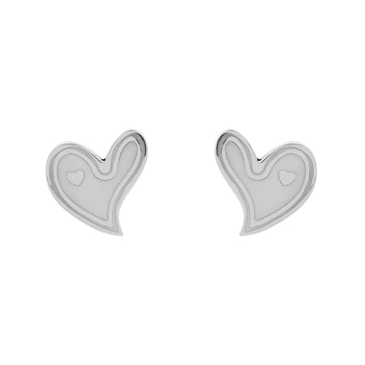 Aretes corazón dispar en plata de ley