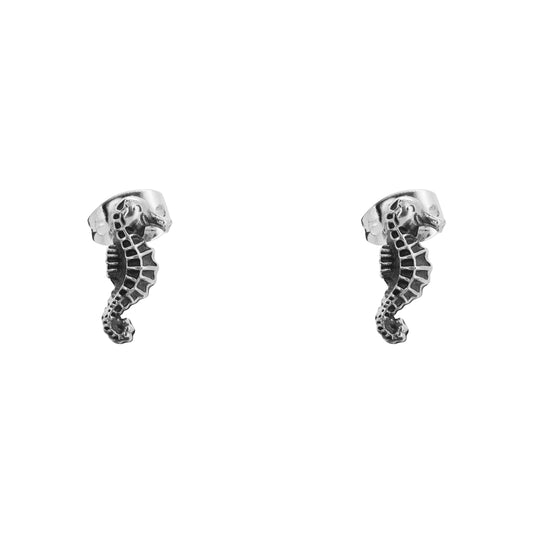 Aretes caballito de mar en plata de ley con terminado vintage