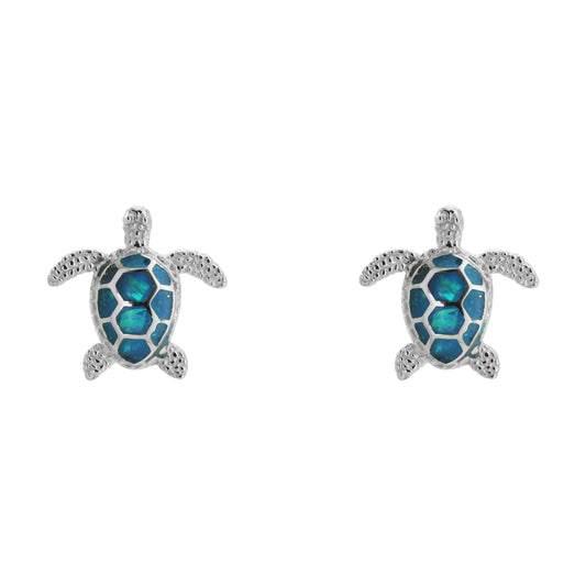 Aretes tortuga de mar en plata de ley con ópalo azul