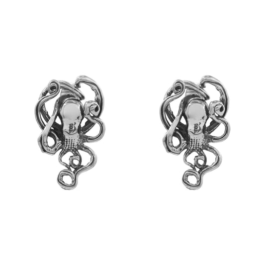 Aretes pulpo mini oxidado en plata de ley