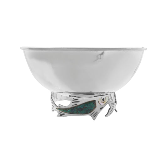 Centro de mesa con base de peces en plata de ley .999