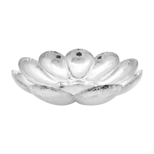 Centro de mesa flor acabado martillado en plata de ley