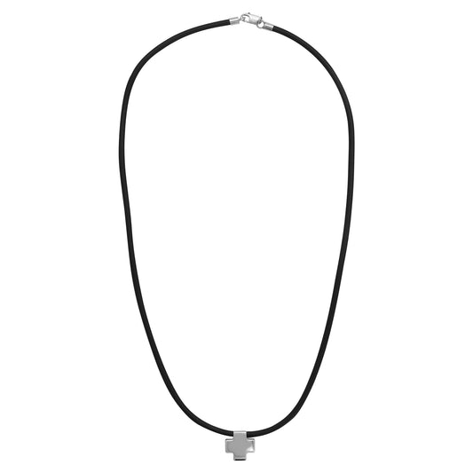 Collar caucho con dije en plata de ley