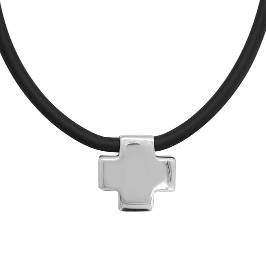 Collar caucho con dije en plata de ley