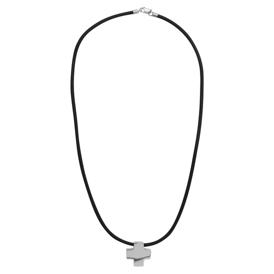 Collar caucho con dije en plata de ley