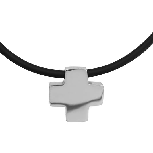 Collar caucho con dije en plata de ley