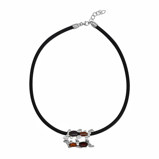 Collar de piel con dije diseño marmol piedra ámbar