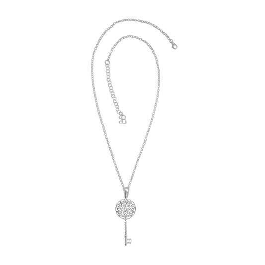 Collar mandala flor con llave en plata .925