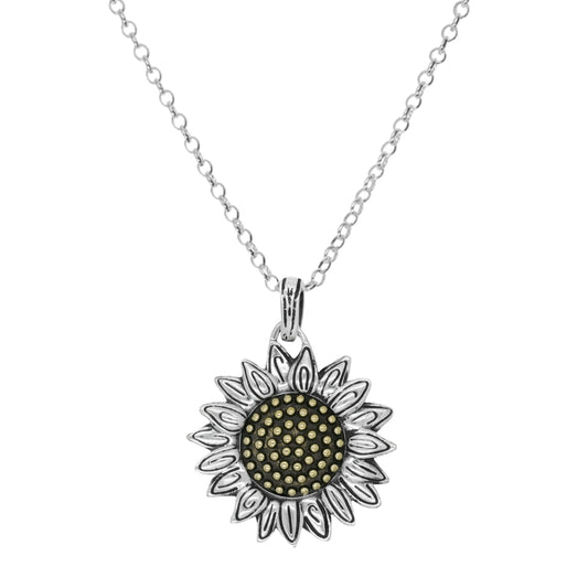 Collar girasol con terminado vintage en plata de ley