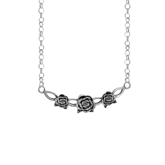 Collar de rosas con terminado vintage en plata de ley