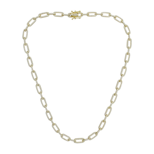 Collar eslabones en plata con baño de oro amarillo 14K con zirconia